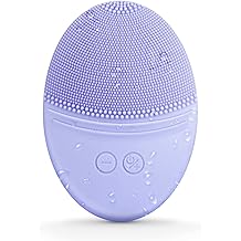 EZBASICS Facial Cleansing Brush Made with Ultra Hygienic Soft Silicone, Waterproof Sonic Vibrating Face Brush for Deep Cleansing, Gentle Massaging, Inductive Charging (Violet) 1 Pack+5 Speed Settings