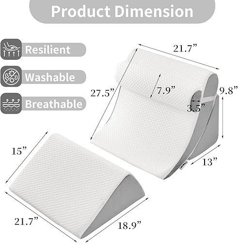 Miniatura 6 de Juego de 4 almohadas ortopédicas de cuña para poscirugía y alivio del dolor, almohada de cuña ajustable para espalda, sentarse en la cama,