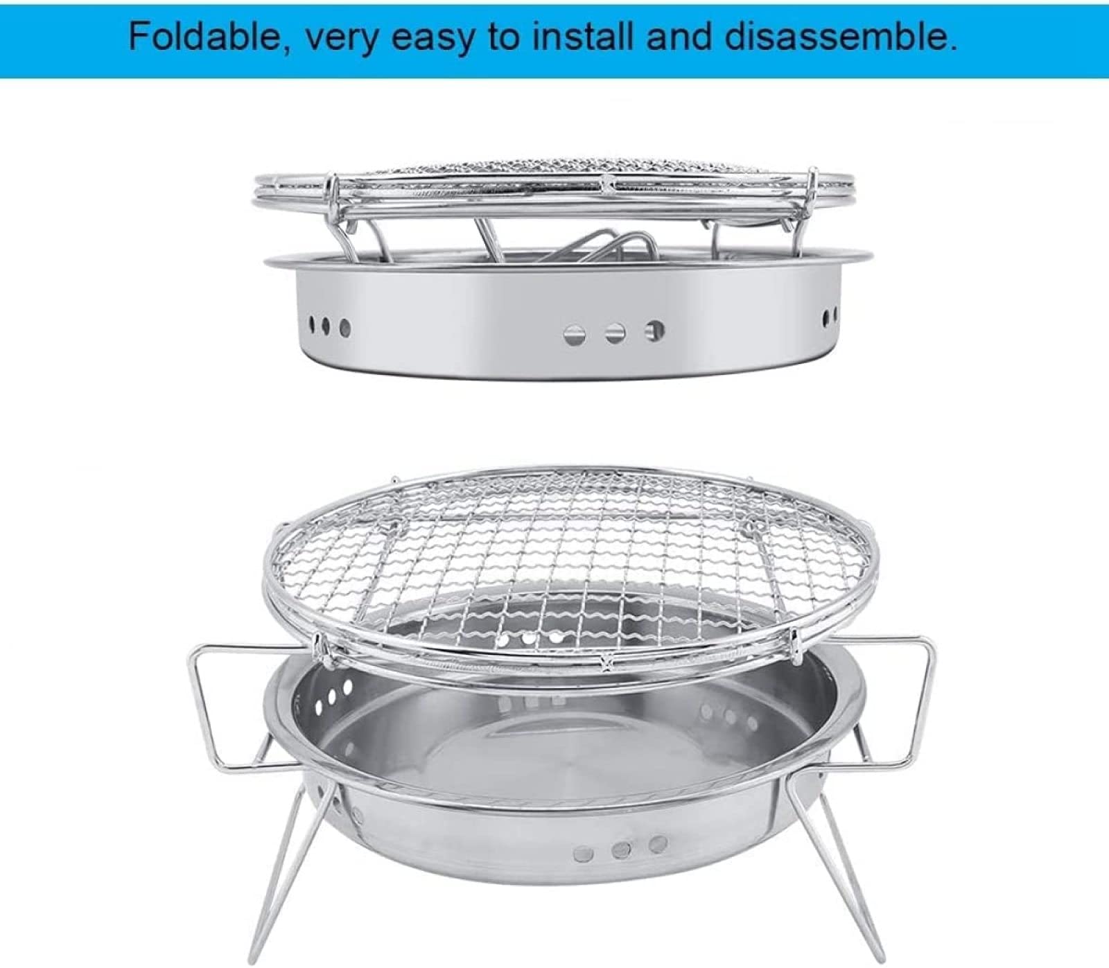 Griglia per Barbecue a Carbone Multifunzionale, Griglia per Barbecue Coreana per Uso Domestico, Fornello da Campeggio Portatile, Griglia affumicatrice da Tavolo, Acciaio Inox