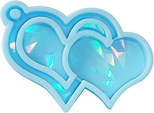 Moldes de llavero de resina holográfica en forma de corazón, llavero de amor, molde de silicona con agujero, aretes, collar, molde de fundición,