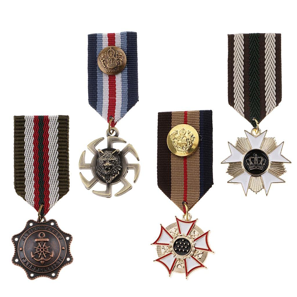 Fityle 4Pcs Retro Crown Geometric Metal Medal Brooch Pins Vintage Badge Mens Uniform Brooch Patriot Medal