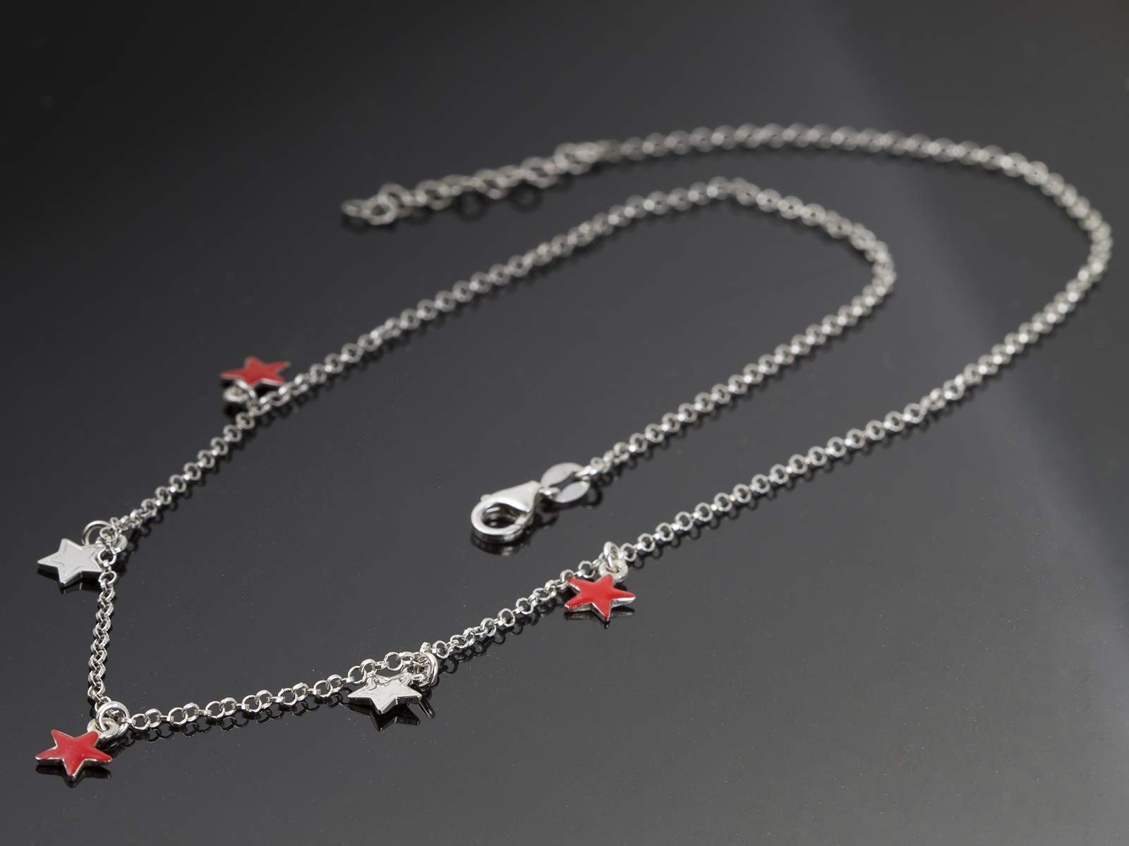 Aka Gioielli® - Collana Stelline Donna in Argento 925 Rodiato con Stelle Smaltate Rosse e Argento