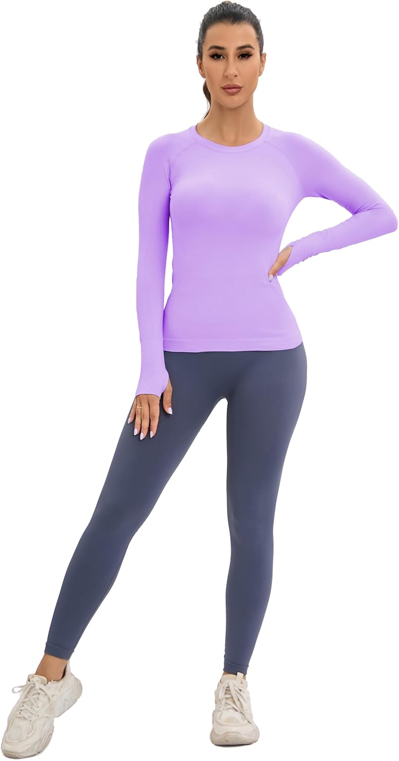 MathCat Workout Seamless Shirts for Women Long-Sleeved Yoga Running Breathable Thumb Holes Tops - Image 5