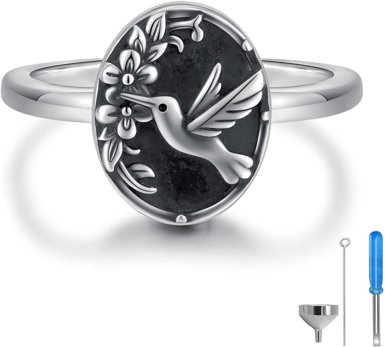 Urn Ring for Ashes 925 Sterling Silver - Cremation Rings Adjustable Oval Memorial Keepsake Jewelry Gifts for Women with W/Funnel Filler Tool