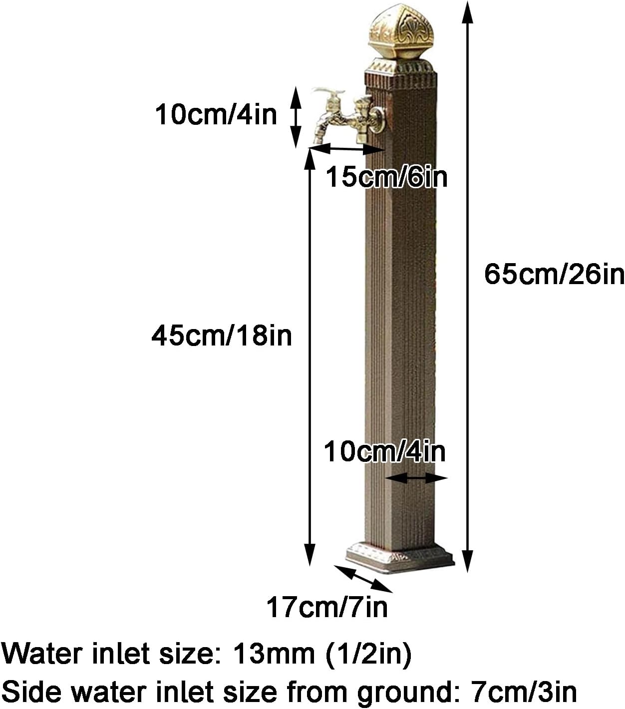 Garden Water Column, Outdoor Retro Post Faucet, Brass Faucets, with Water Pipe Bracket, Cold and Sun Protection, Embossed Design, for Car Washing and Watering,Color-65cm/26in