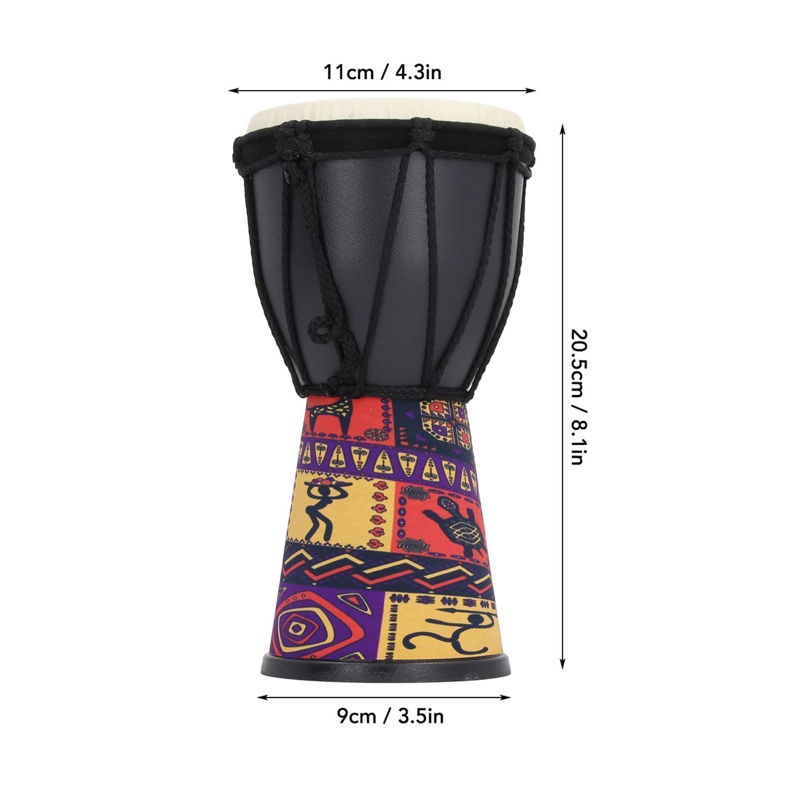 Africano Djembe Drum, Strumento a Percussione Artigianale con Tamburo PVC di Stampa Etnica e Cordino Regolabile per i Musicisti Insegnanti Principianti