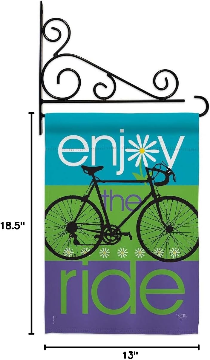 Bike Ride Garden Flag Set Wall Holder Sports Cycling Bicycle Velo Entertainment Activity Physical Small Decorative Gift Yard House Banner Made In USA 13 X 18.5