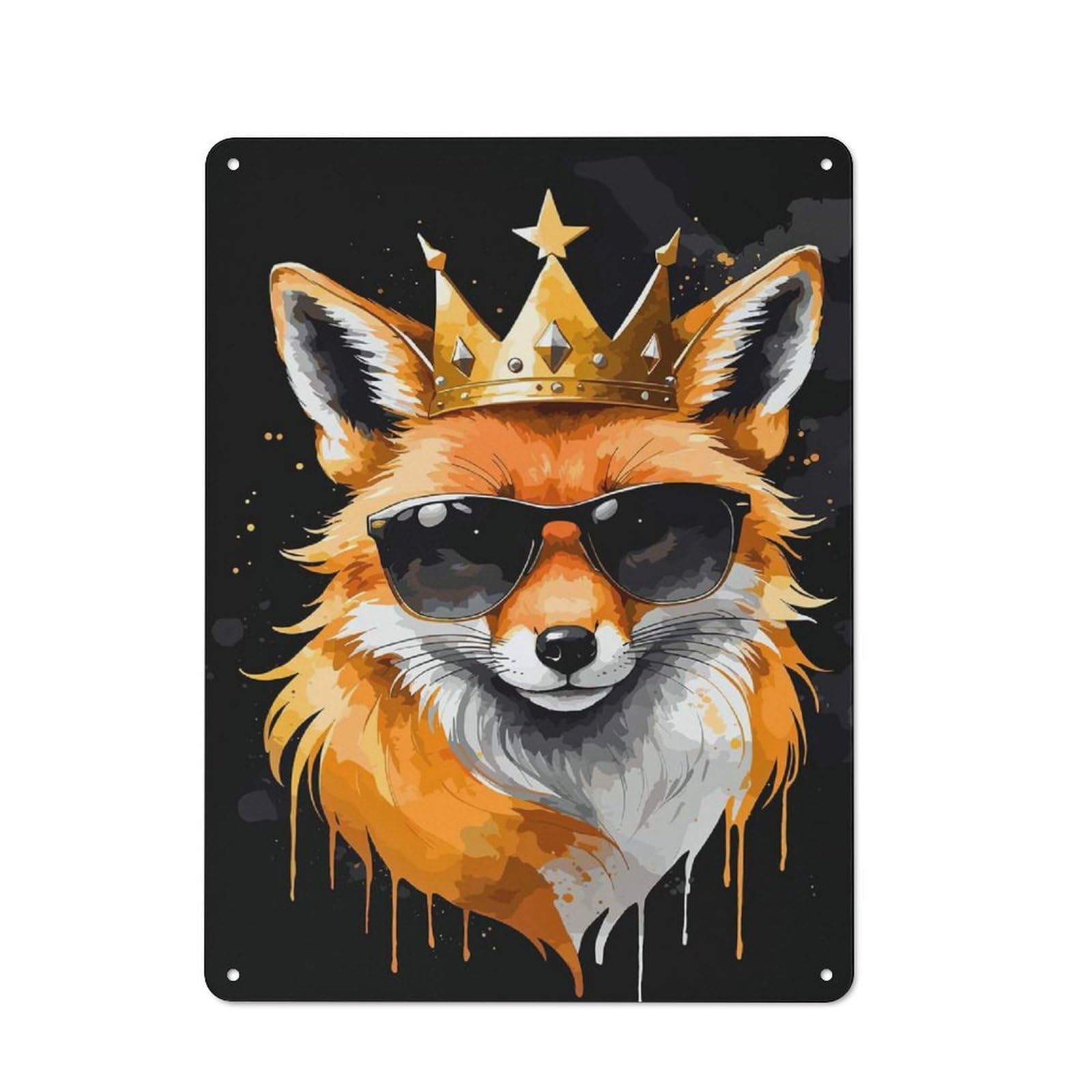 Cool Fox King Portrait Workshop Style Metal Wall Decor 40x30cm, Decorative Metal Plaque for Garage, Workshop, Shed Or Utility Room