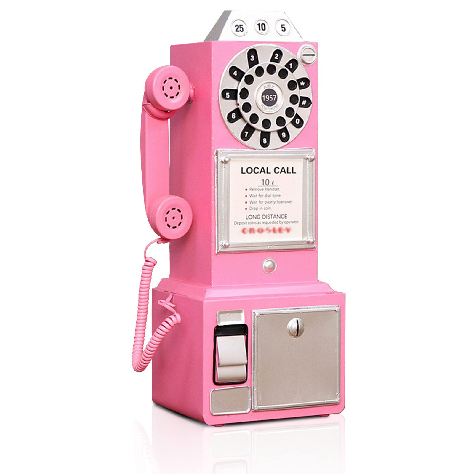 Antique Telephone - Rotary Dial Landline Phone Model Vintage Classic Phone Props Retro Wall Mounted Crafts Ornaments Cafe Bar Window Booth Decoration - 9.8''L x 6.3''W x 19.7''H, Pink-C