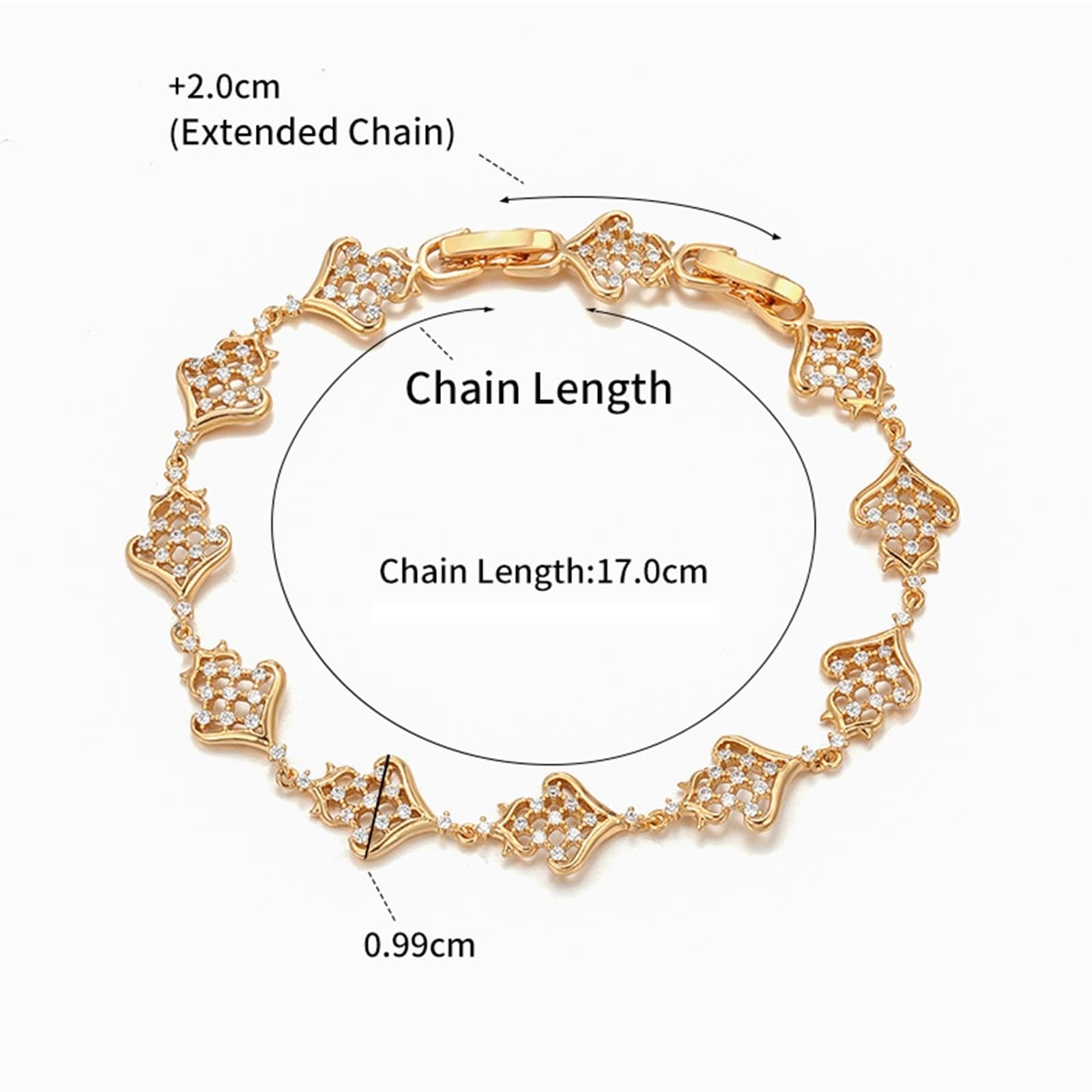 Echter Schmuck Armband Gelbgold 9K/14K/18K mit Moissanit, Herz Blumen Form