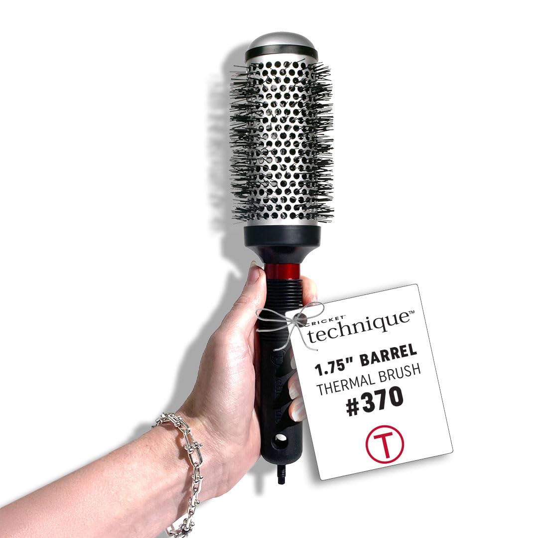 Cricket Technique Thermal Hair Brush #370 1.75” for Blow-Drying, Curling, and Styling – Heat-Retaining Barrel with Anti-Static Tourmaline Bristles, Round Thermal Brush, Ideal for All Hair Types