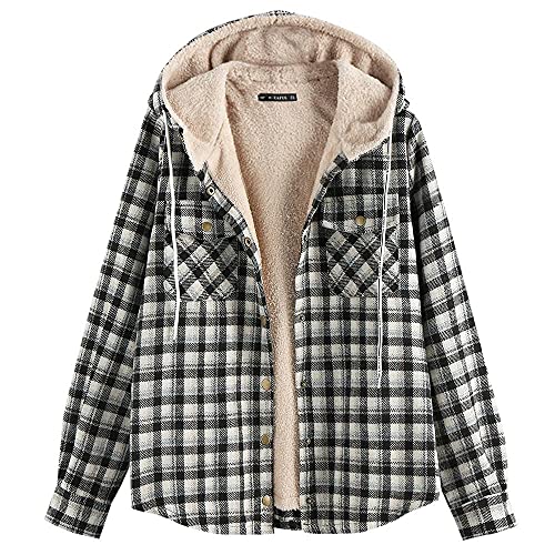ZAFUL Women's Unisex Casual Plaid Fleece Jacket Hooded