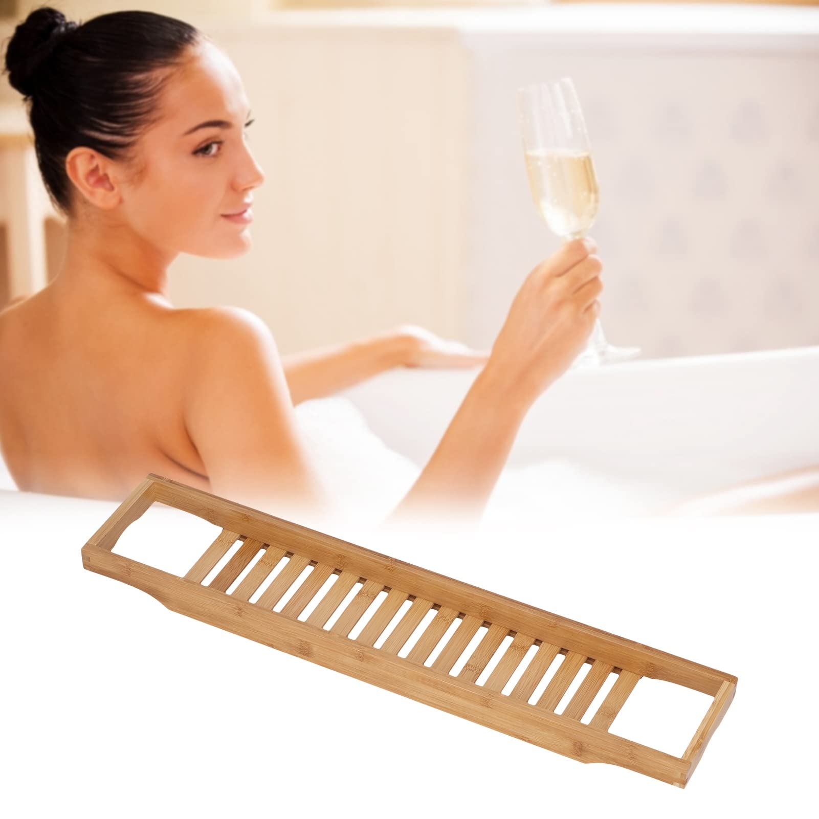 Plateau de baignoire extensible en bambou – Étagère réglable pour bougies, serviettes, livres, vin, téléphones – Parfait pour la douche et la détente