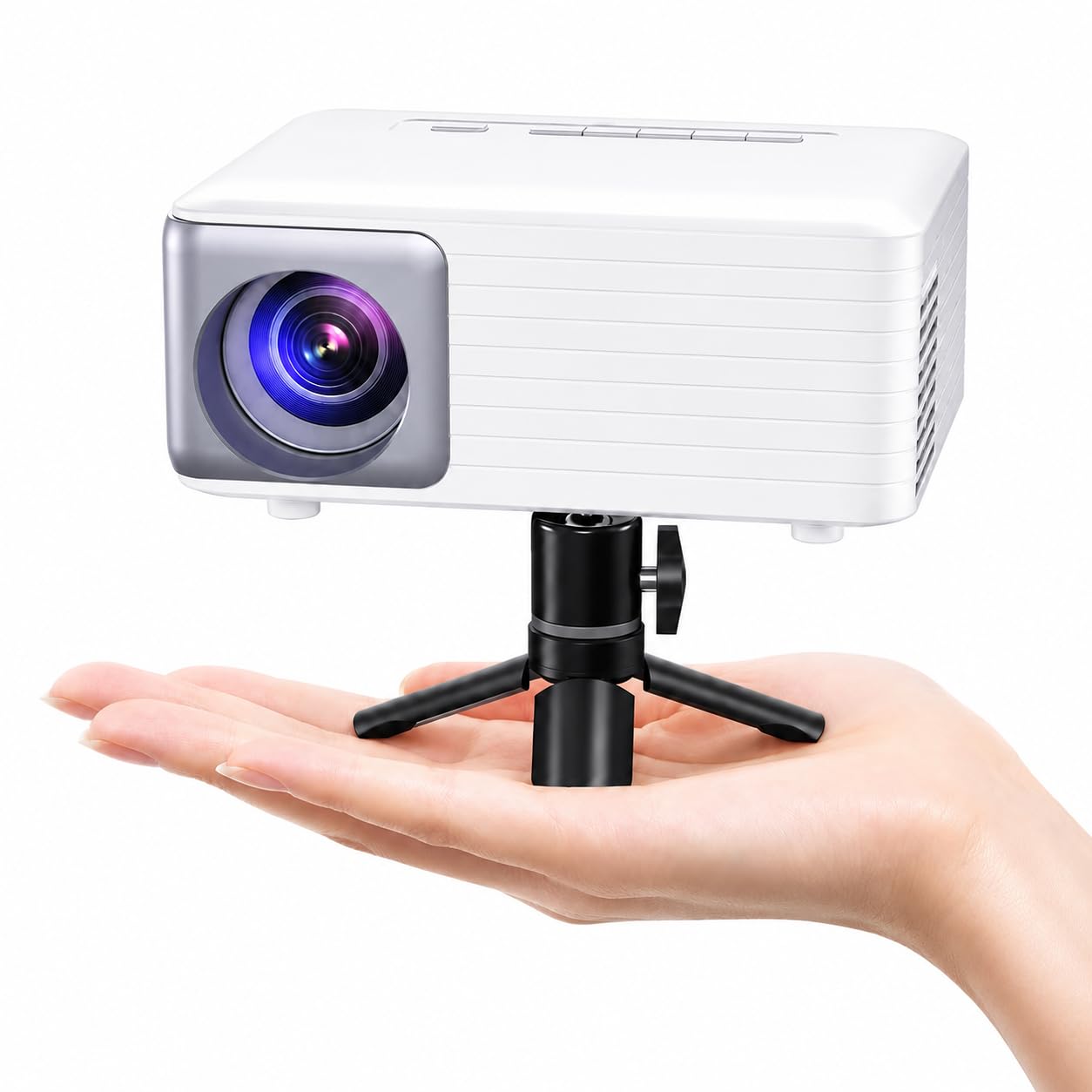 Photo 1 of Mini Projector for iPhone, Portable Projector with Tripod Stand, Full HD 1080P Supported Movie Projector, Home Theater Video Projector Compatible with Android, iOS, TV Stick, HDMI, USB, Laptop