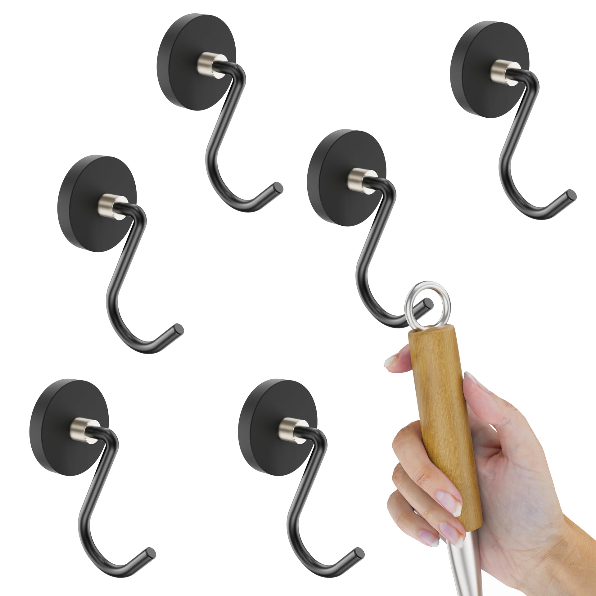Super Strong Magnetic Grill Hooks, 6 Pcs Heavy Duty Magnetic Grill Hooks for Utensils, Powerful Neodymium Magnet Grill Accessories Hooks for BBQ Tools Refrigerator Kitchen Cruise Cabins Locker Outdoor