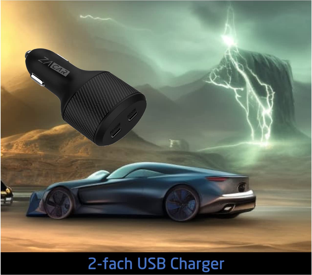 Cargador de coche USB-C de 130 W, 2 compartimentos: cargador de coche de ZACAR con 100 W + 30 W USB-C Power Delivery para 12 V/24 V – Coche/camión/caravana, carga MacBook Samsung Huawei FCP SCP Apple