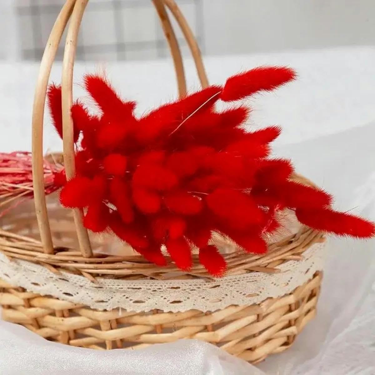 Lot de 50 Bouquets de Fleurs séchées en Herbe de Queue de Lapin Naturelle, pour Mariage, Maison, fête, Bureau, Arrangement Floral Moelleux, décoration, Rouge, 50 pièces