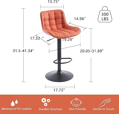 Miniatura 2 de YOUTASTE Juego de 2 taburetes de bar de altura de mostrador con respaldo, taburetes de bar tapizados de piel sintética, sillas de bar giratorias