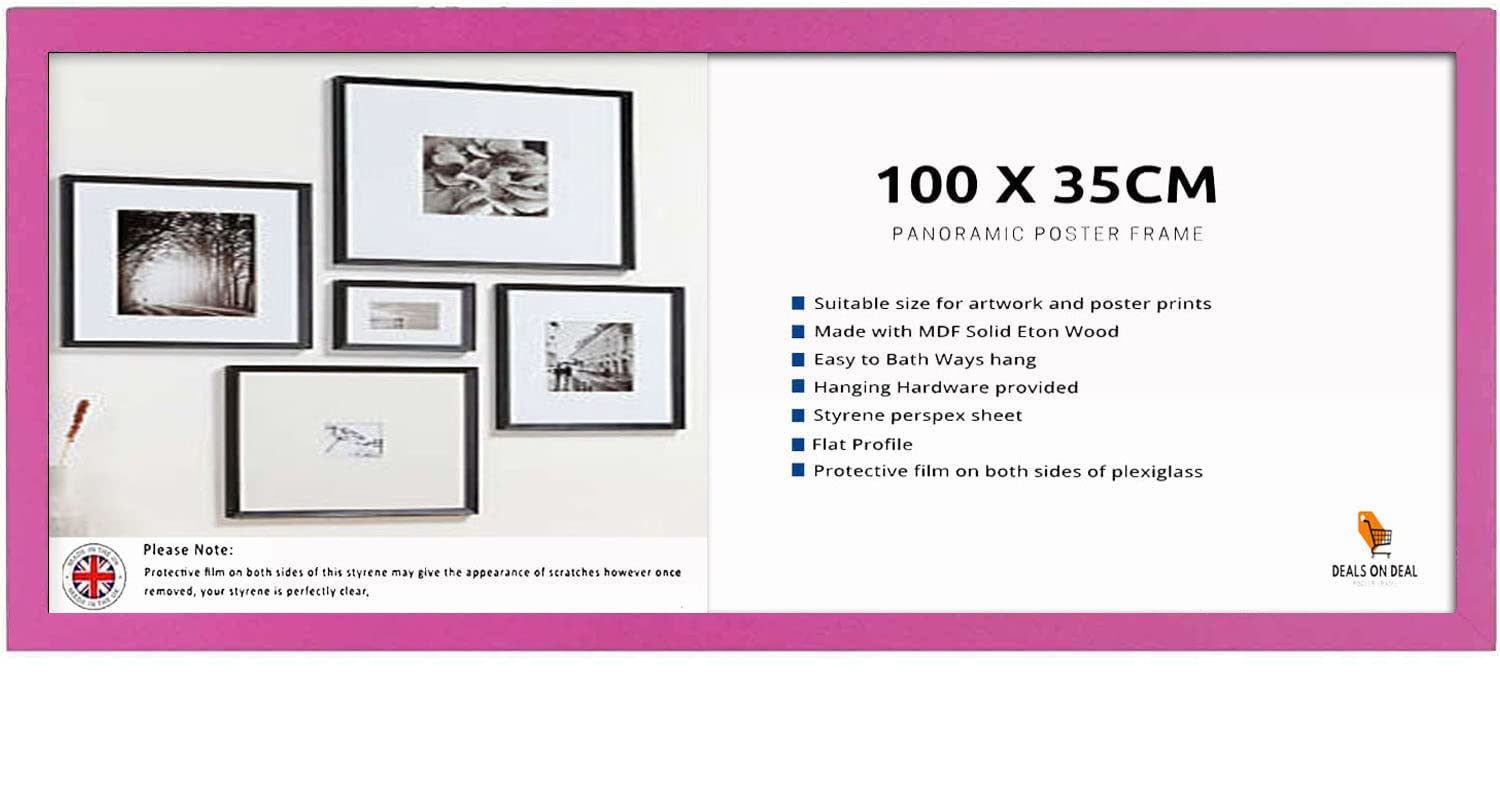 DEALS ON DEAL Panoramic Picture Frame 100cm x 35cm Picture Frames Photo Frames Poster Frame Portrait & Landscape Poster, Photo, Art or Print Frame Ideal for Home or Office Decor (pink)