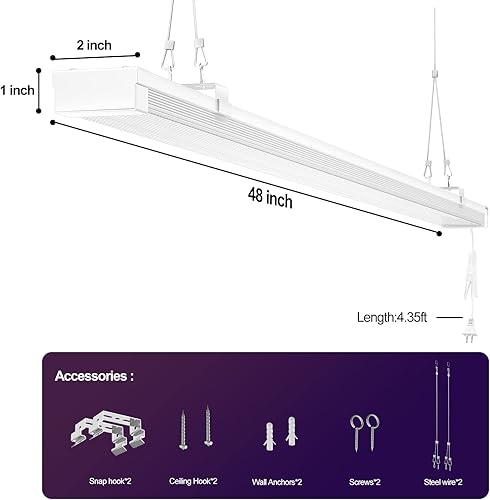 Miniatura 7 de FAITHSAIL Paquete de 20 luces LED de 4 pies para tienda, luz LED utilitaria de 40 W con enchufe, 4000 LM, 4000 K, luz LED de garaje de 48 pulgadas