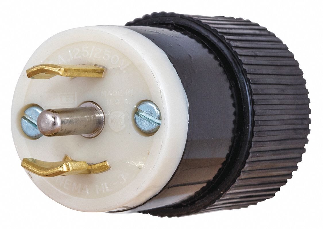 Midget Locking Plug, 125/250VAC Voltage, 15 Amps, NEMA Configuration: ML-3P, Number of Wires: 3