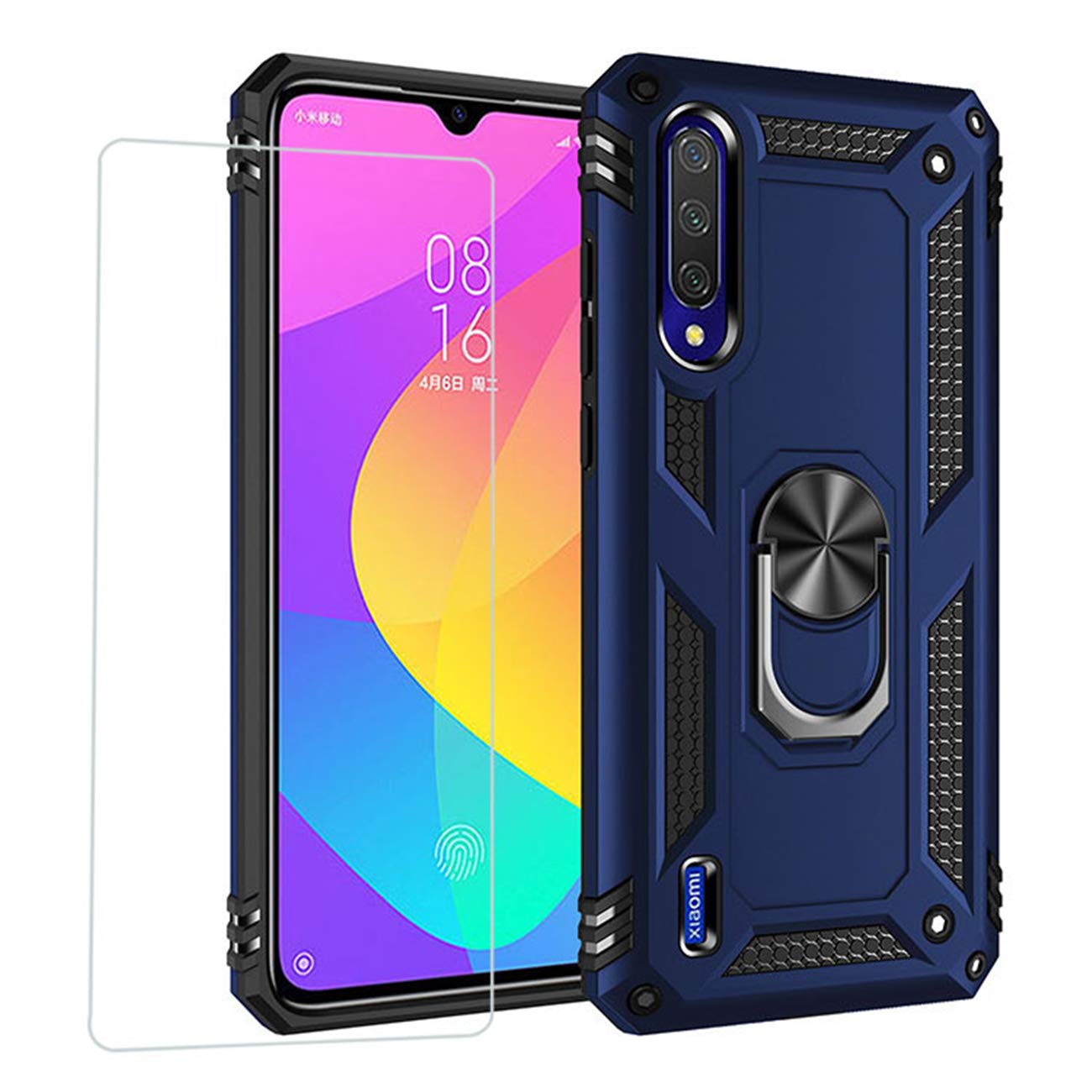 Joytag compatibles para Funda Xiaomi Redmi 9，Carcasa +Cristal Templado Silicona TPU 360 Grados Anillo Giratorio magnético Soporte Caja del teléfono del Coche-Negro — view 39