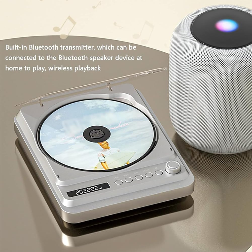 QUTBAG Lettore CD Desktop Portatile, Lettore Musicale Retro Compact Disc con Jack per Cavo Audio da 3,5 mm, Supporto Cavo AUX in e USB, Telecomando, qualità Audio Senza Perdita di Dati C