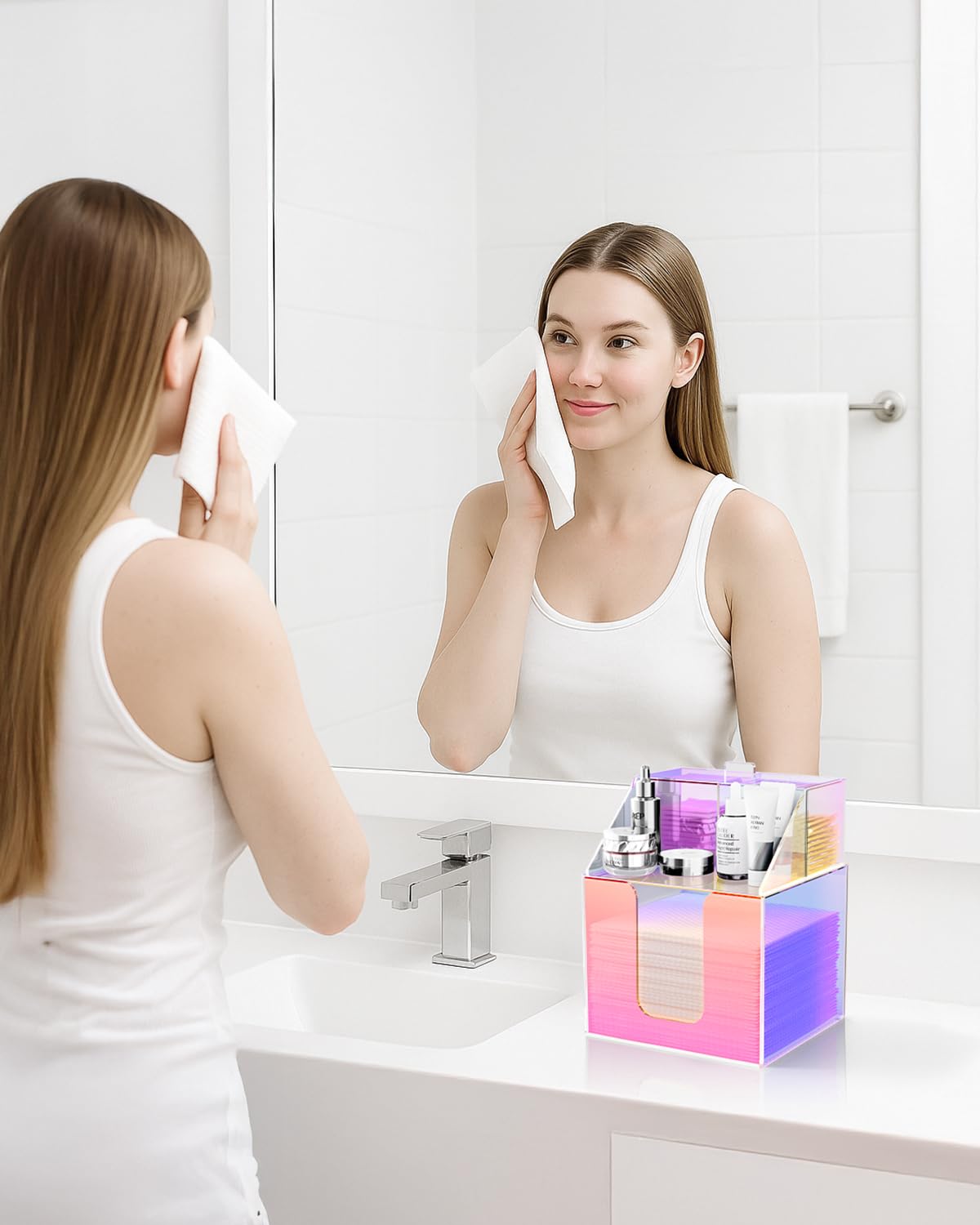 Acrylic Double-Layer Face Towel Holder and Bathroom Counter Organizer