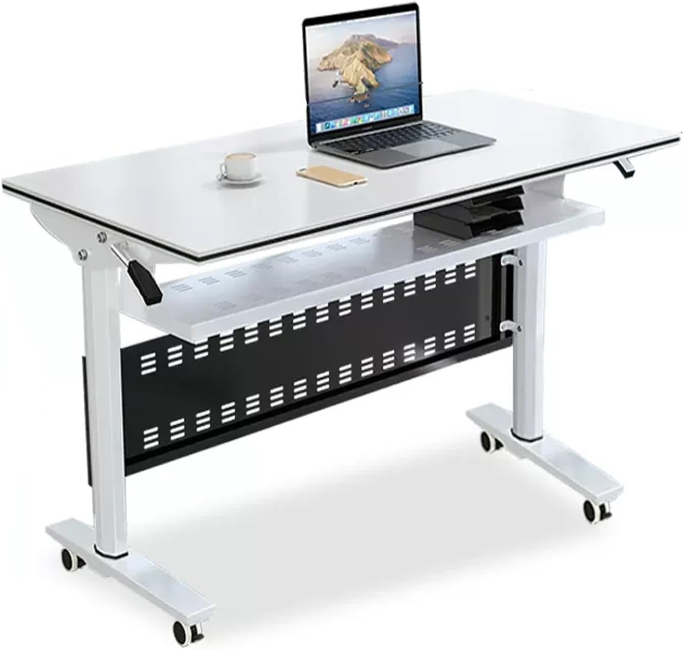 Conference Room Tables, Folding Mobile Training Table with Metal Storage Rack, Meeting Table with Silent Locking Wheels, Flip Top Seminar Table, for Office Conference Room Classroom ( Size : 100x60x75