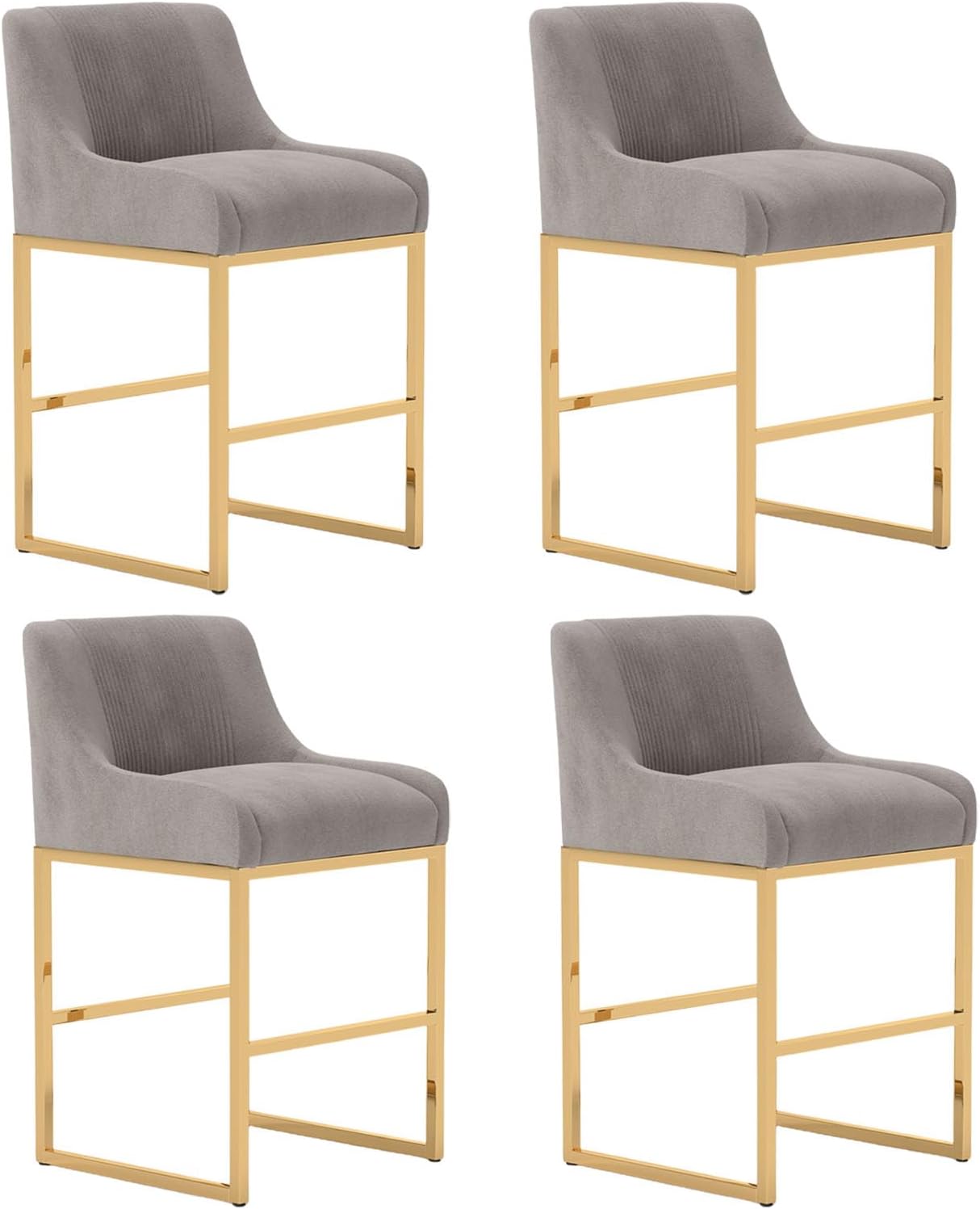 24” Velvet Counter Height Bar Stools Set of 4,Gold Bar Stools with Back, Beige Island Chairs with Gold Chrome Plated Metal Leg,Barstools for Kitchen Counter