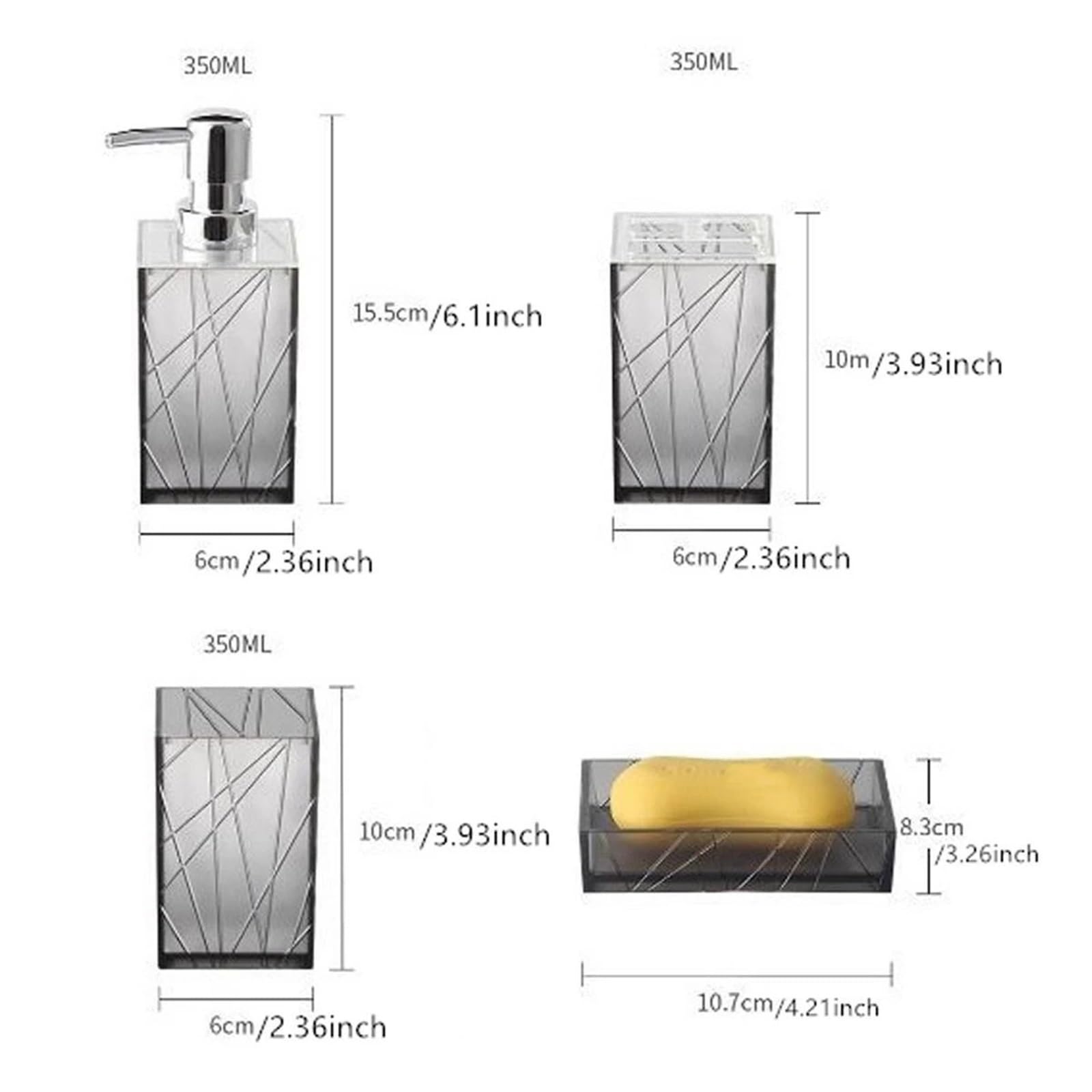 Accesorios BañO Dispensador Moderno de loción y jabón, Set Accesorios baño, Plato Resina, Soporte for Cepillo Dientes, Vaso, Bomba, Botella Taza(Grey)