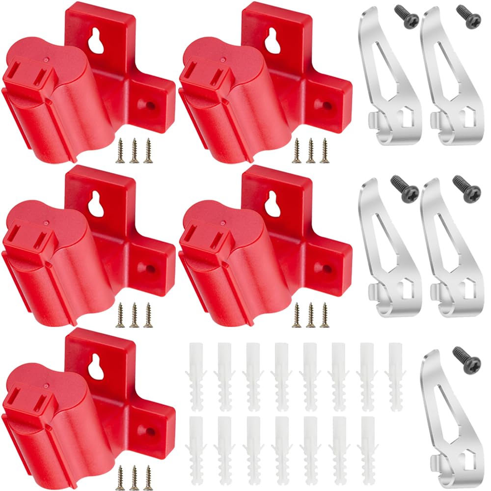HAAMNING7 Tool Holder Mount for Milwaukee M12 12V Drill Tool & Battery Holder for Milwaukee M12 6.0 Battery with Belt Clip Hook for Milwaukee, Screws, PlasticScrews (5 Pack)