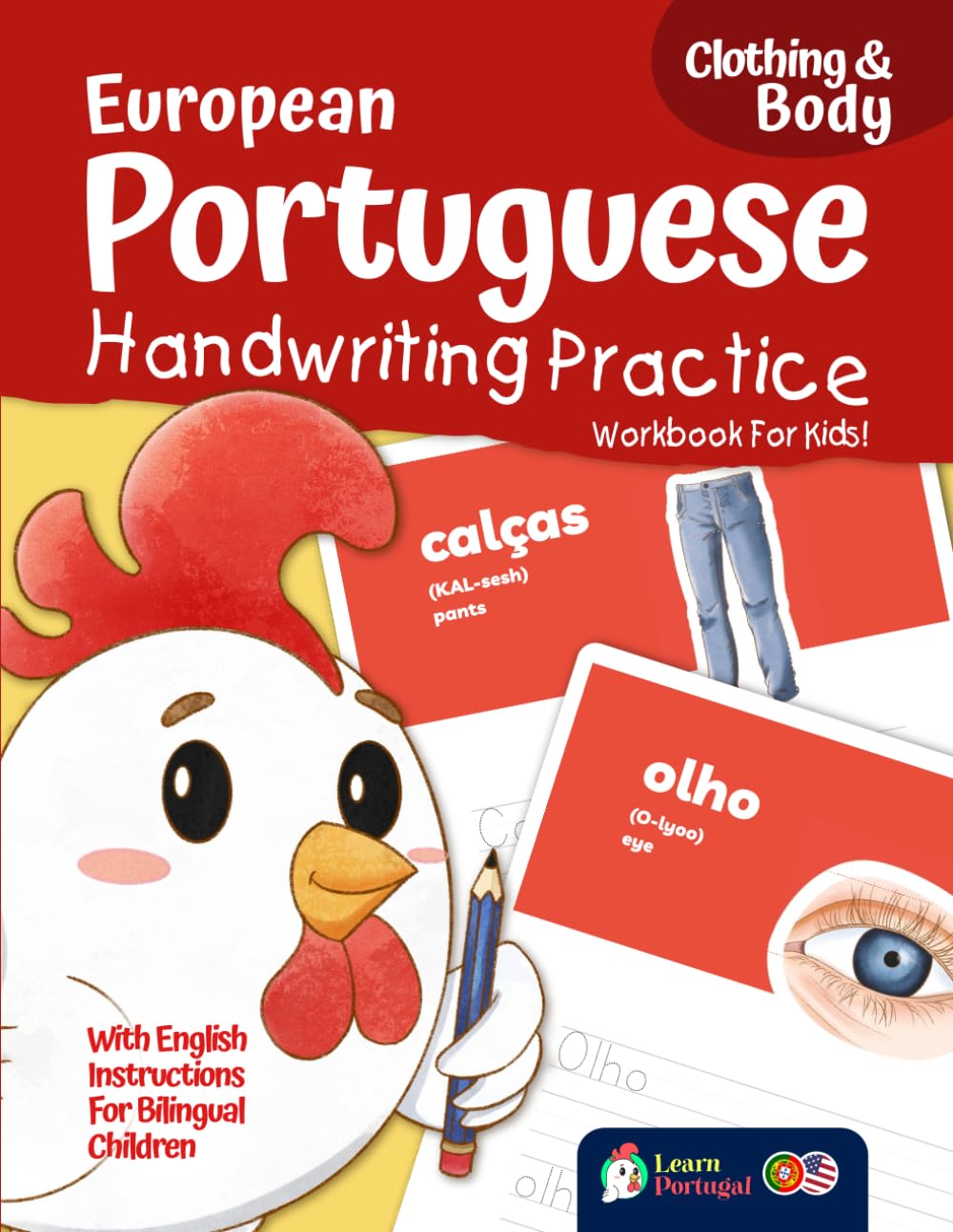 European Portuguese Handwriting Practice Workbook for Kids! Clothing & Body