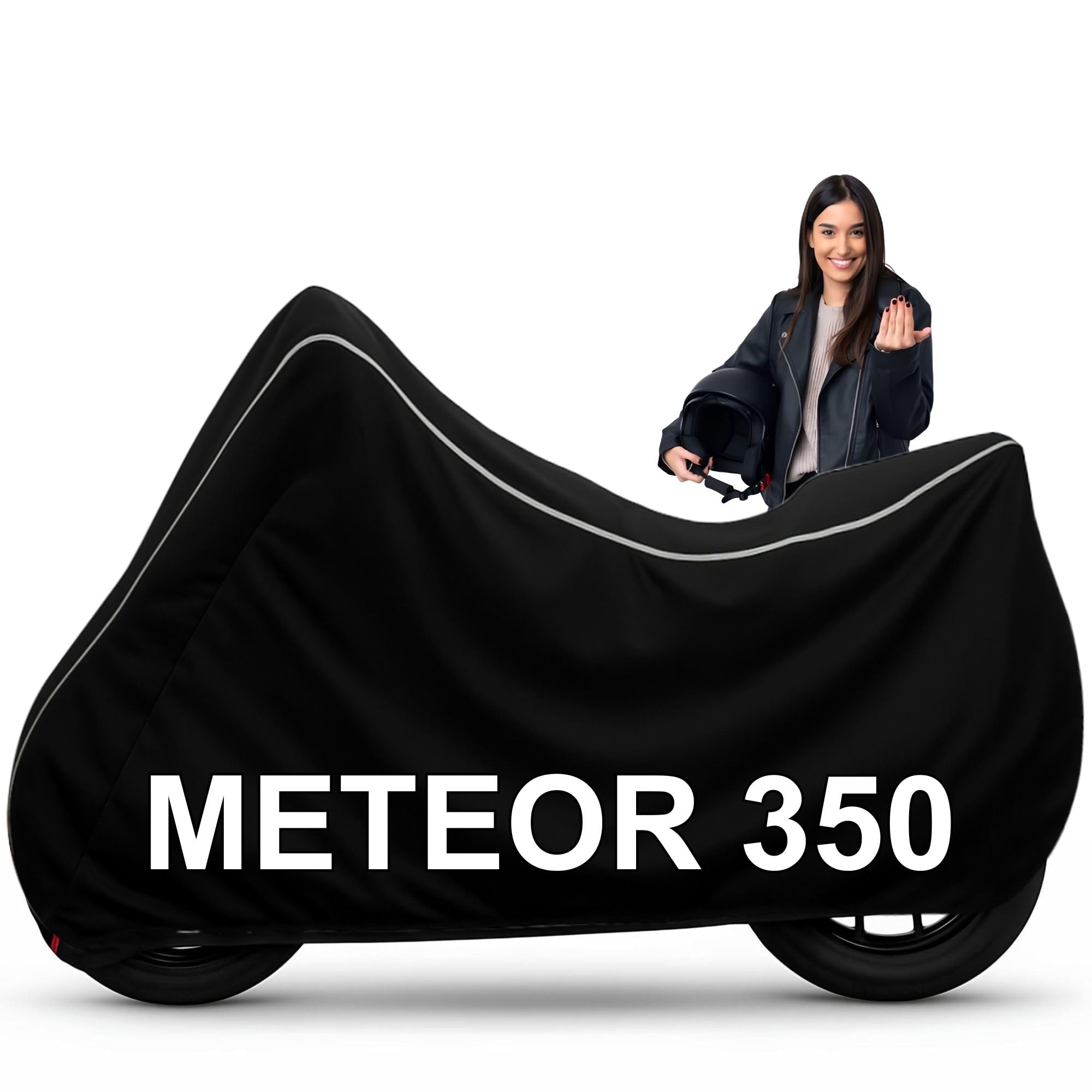 Avecrew Premium Bike Cover for Meteor 350 Rain, UV Protection, Waterproof, Dustproof & All Weather Protection with Two Wheeler Cover|Keeps Bike Perfect Cool (Black Whtie Pipe, Meteor 350)-picture-37