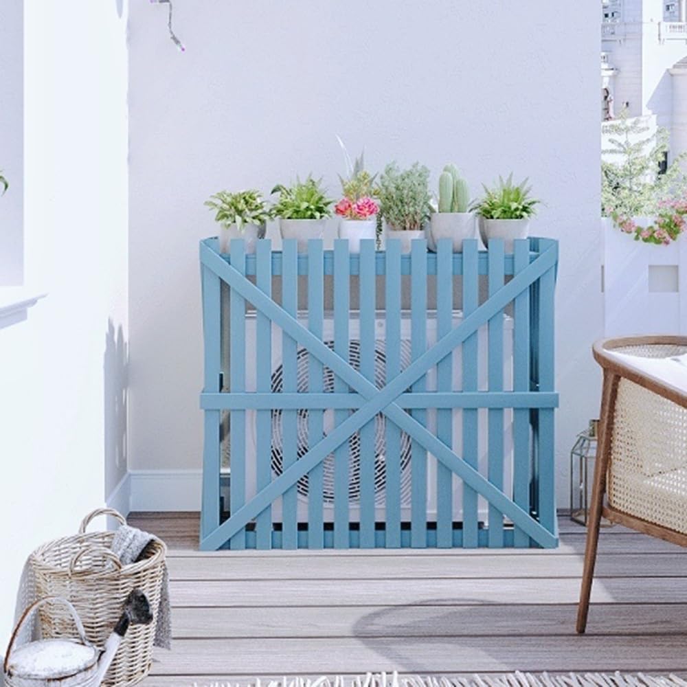 QYMYOZ Decorative Wooden Privacy Fence Panels for Air Conditioner, Trash Can & Pool Equipment Enclosure - Small Blue Screen for Garden & Yard Protection