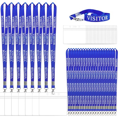 30 Pieces Blue Visitor Lanyards with 30 ID Card Holders