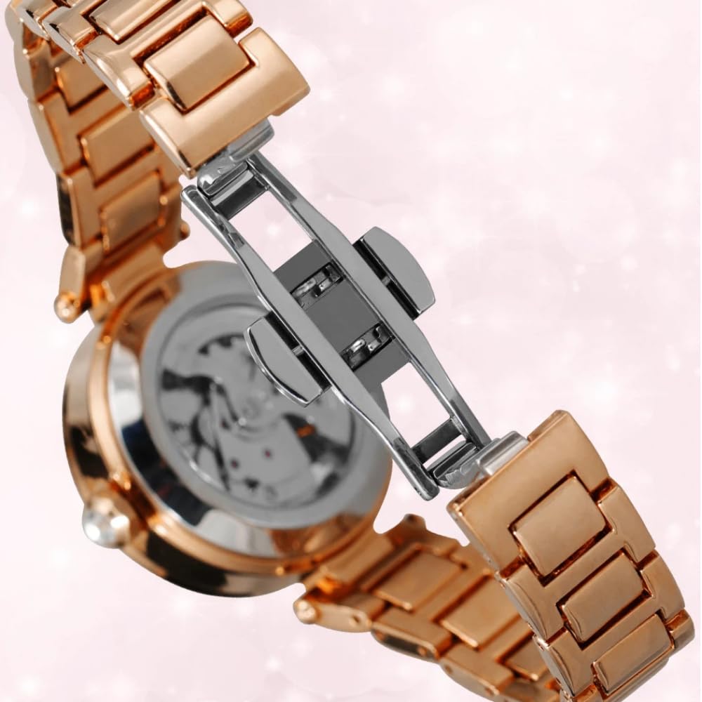 Bling strass scava fuori orologio meccanico automatico per le signore unico scheletro design impermeabile in acciaio inossidabile donne eleganti orologi diamante