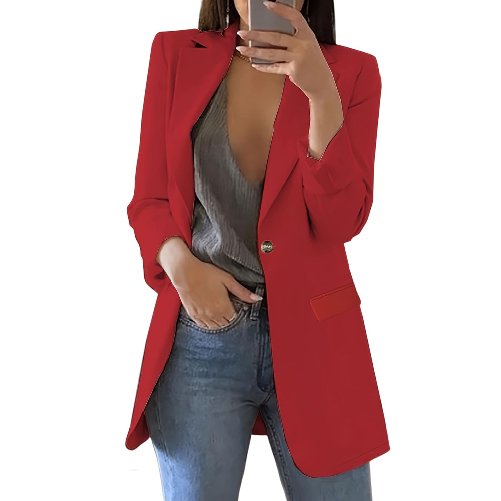 Womens Casual Blazers Lapel Open Front Suit Jackets Lightweight Long Sleeve Blazer Work Office Jackets with Pockets