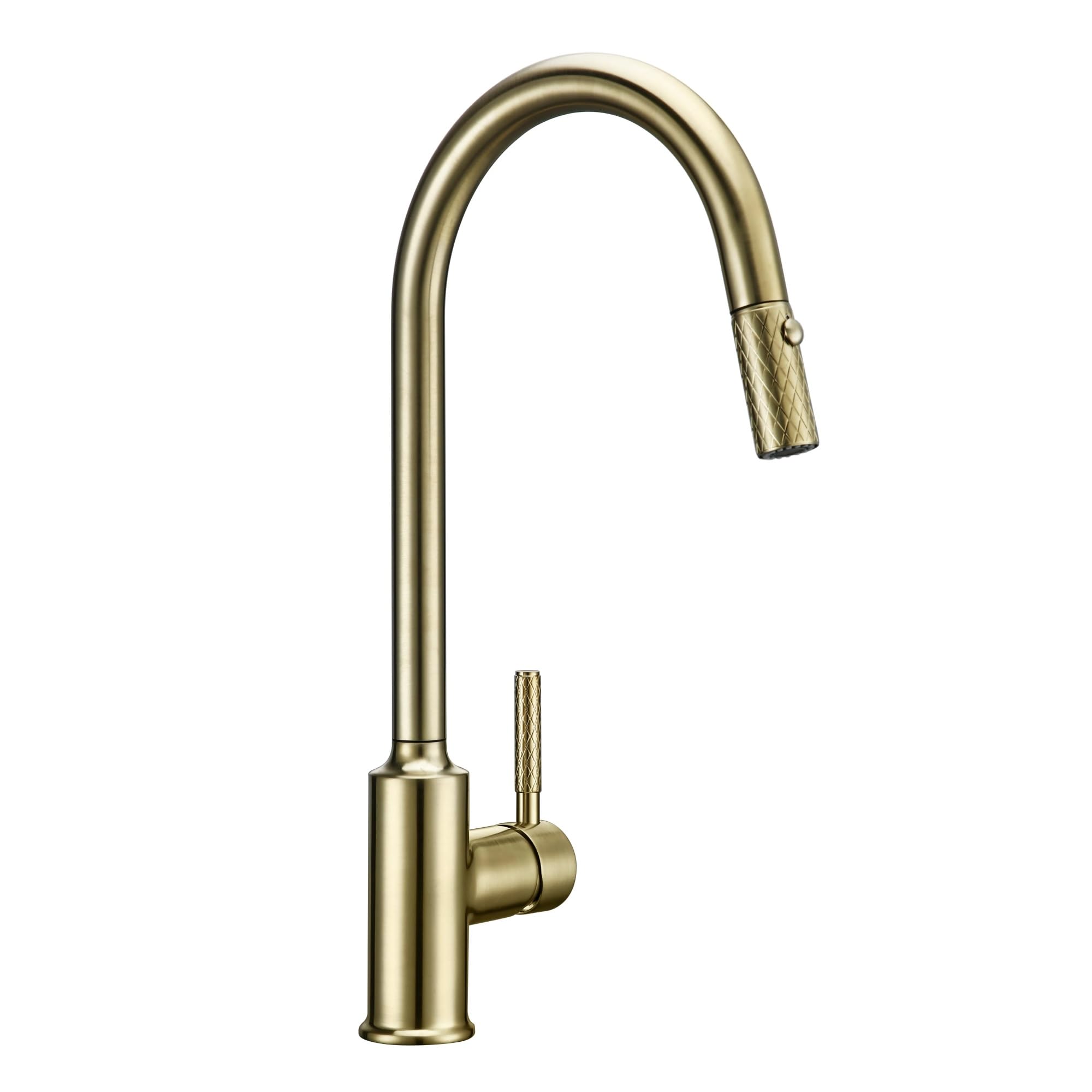 Robinet de cuisine extractible et pivotant or brossé eau chaude froide