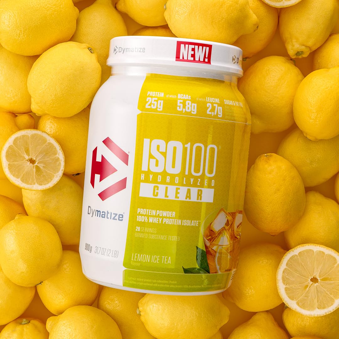Dymatize ISO 100 Hydrolyzed Clear Lemon Ice Tea 900g Proteine del siero di latte chiare in polvere idrolizzate e isolate