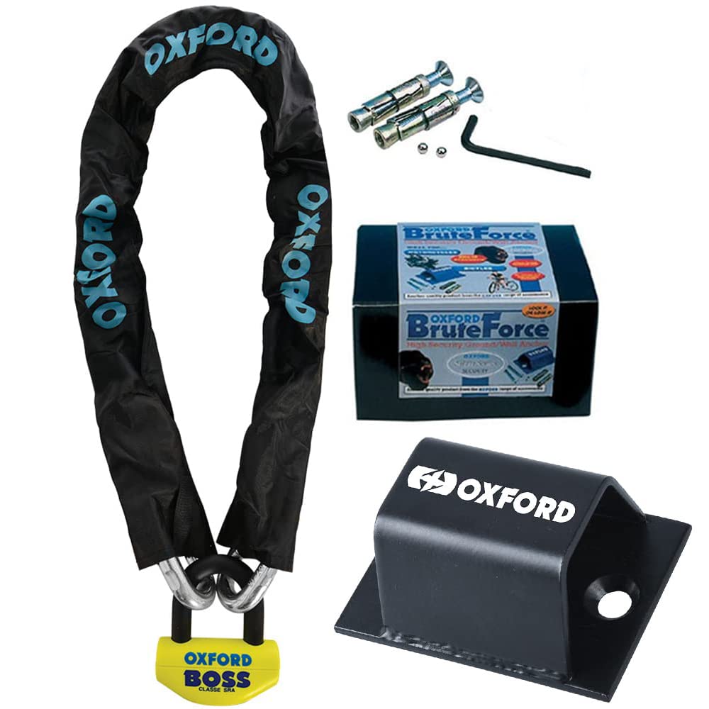 Oxford BIGBOSS 12MM CHAINLOCK - 1.5MTR + LK397 Brute Force Motorcycle Motorbike Ground Anchor