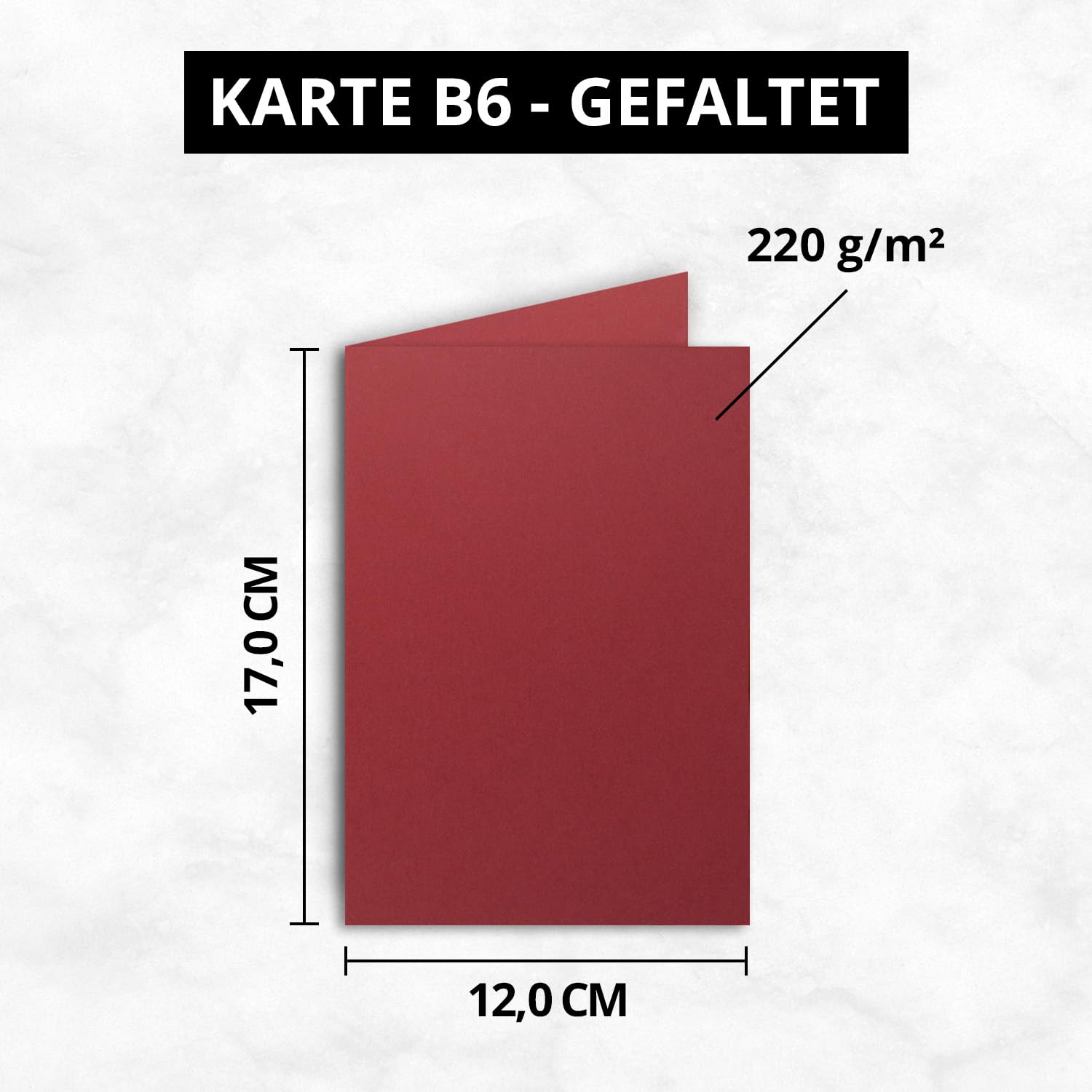 100x Faltkarten-Set DIN B6 12 x 17 cm in Dunkelrot (Rot) mit Briefumschlägen DIN B6 Haftklebung - für Einladungen und Grußkarten zum Geburtstag oder Hochzeit