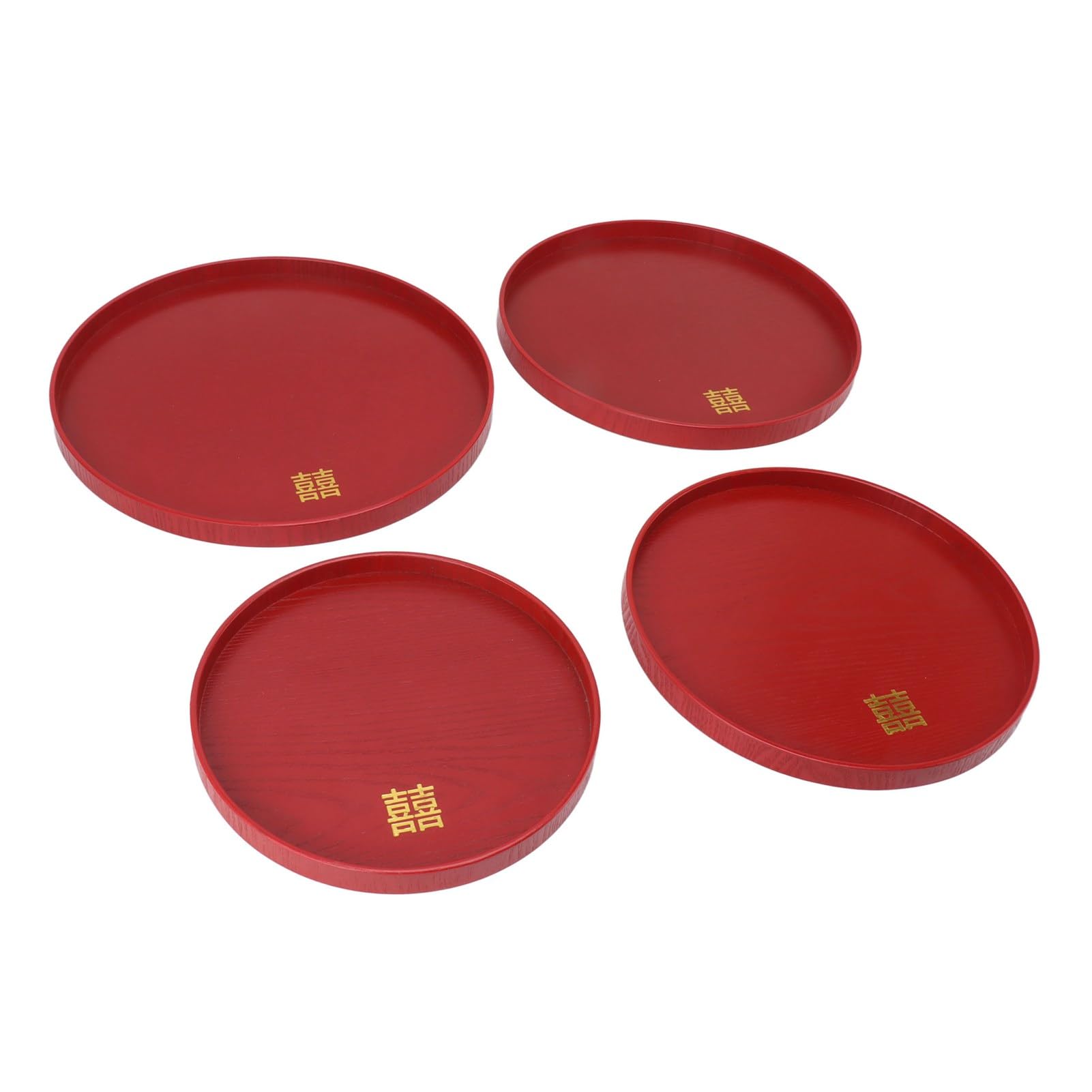 Bandeja de Servicio de Madera roja de Estilo Chino, Bandeja para té y Aperitivos de Boda, 4 Piezas de Bandeja para Frutas y Dulces de Fraxinus mandshurica con Bordes elevados para (Redonda)