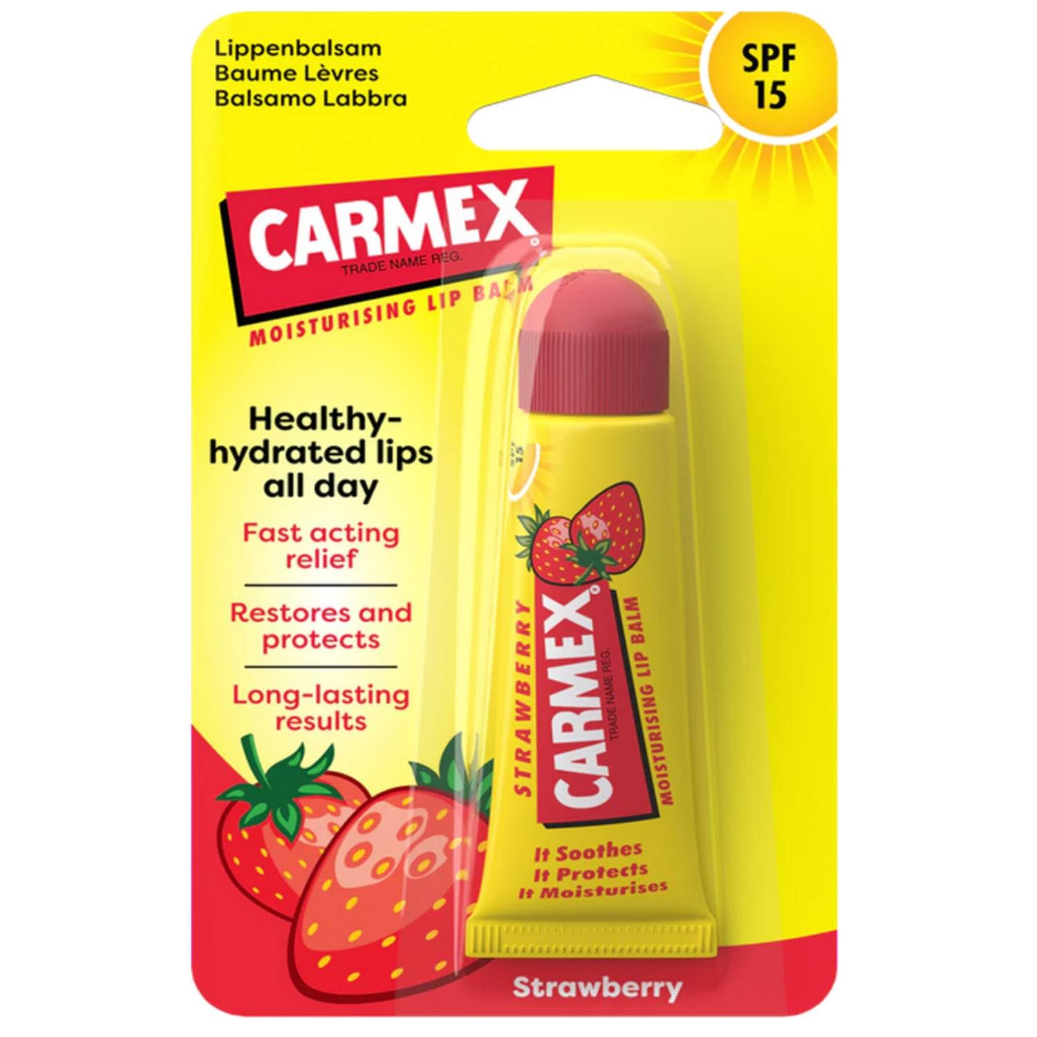 Carmex Lippenbalsam verschiedene Düfte (Erdbeere 12 Einheiten)