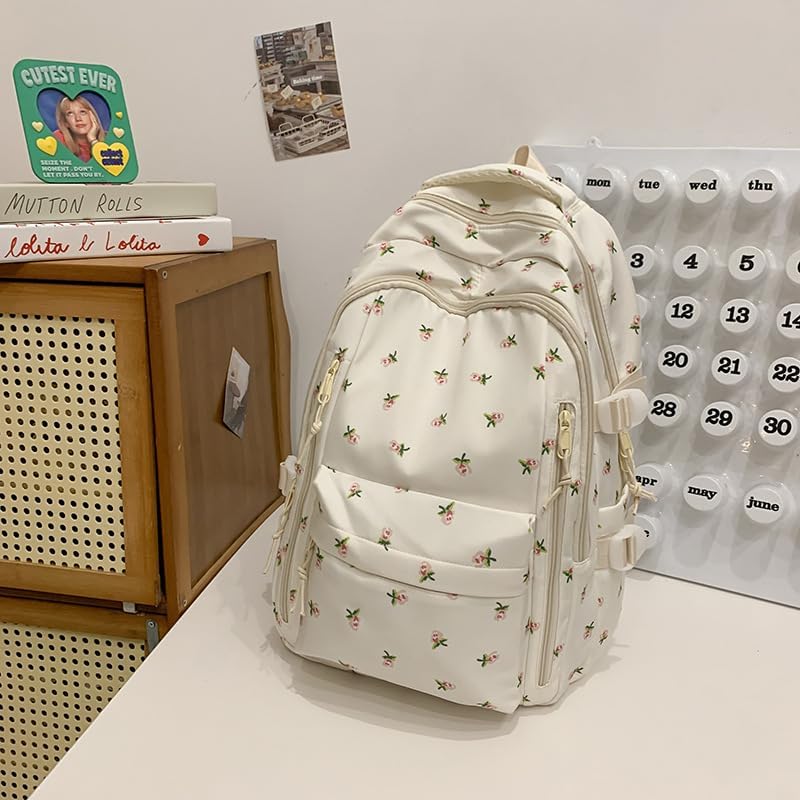 Floral Backpack for Women Coquette Aesthetic Nylon Rucksack Cute Kawaii Backpack With Rose Pattern - Image 5