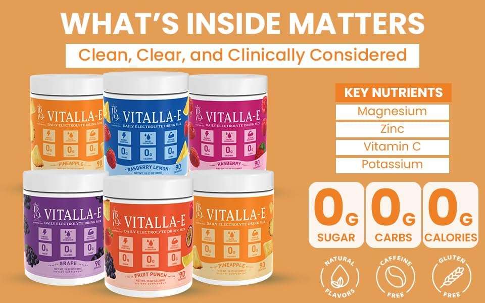 VITALLA-E Replenisher Daily Electrolyte Powder Drink Mix - Sugar Free – Pineapple, 90 Servings – Hydration Powder w/ 6 Key Electrolytes and Trace Minerals – Keto Friendly, Vegan, Non-GMO (CF Ultima) - Image 6