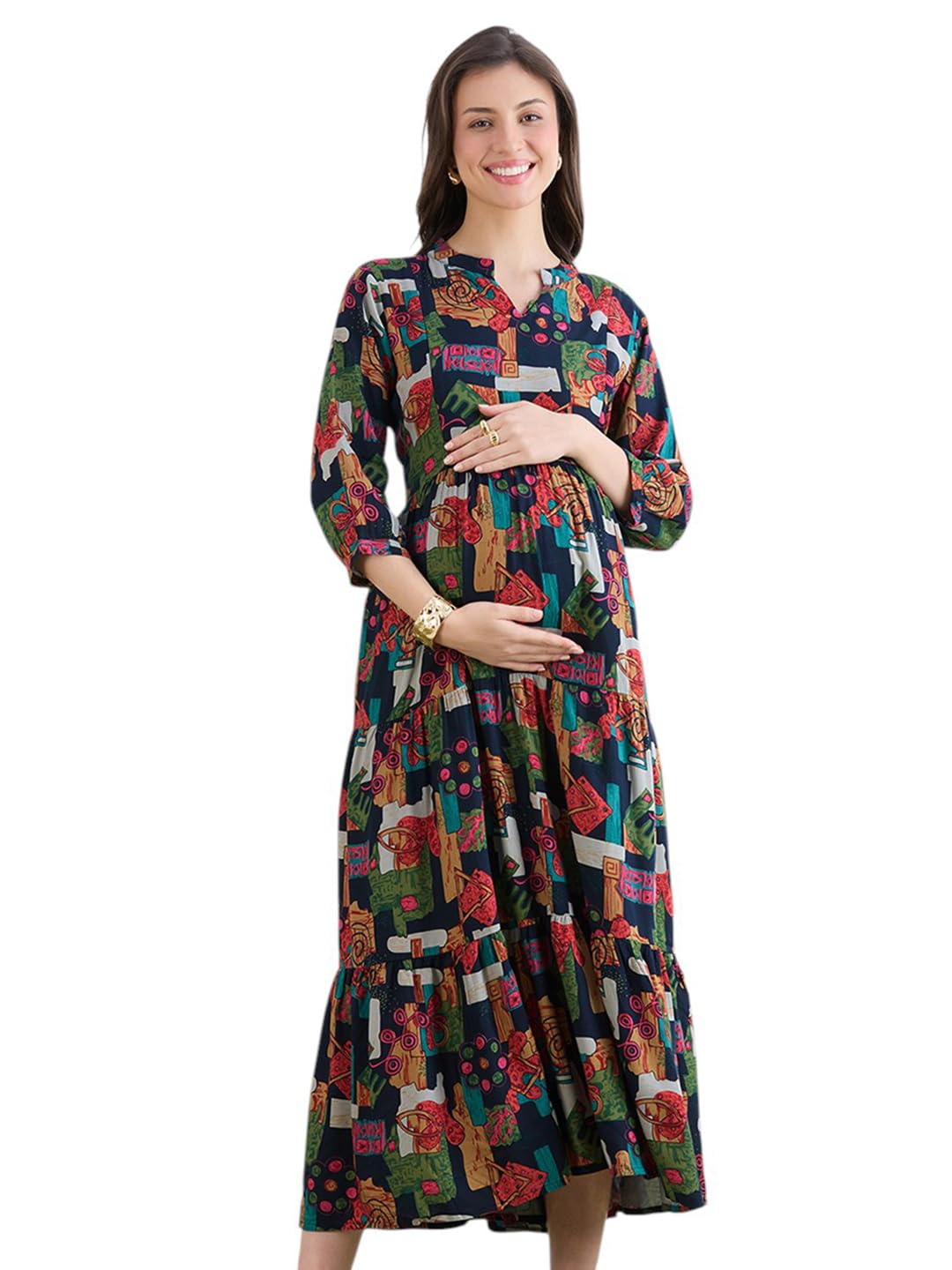 MomToBe Women's Rayon Maternity Dresses | Pregnancy Feeding Nursing Dress with 14 inch Zip on Both Sides
