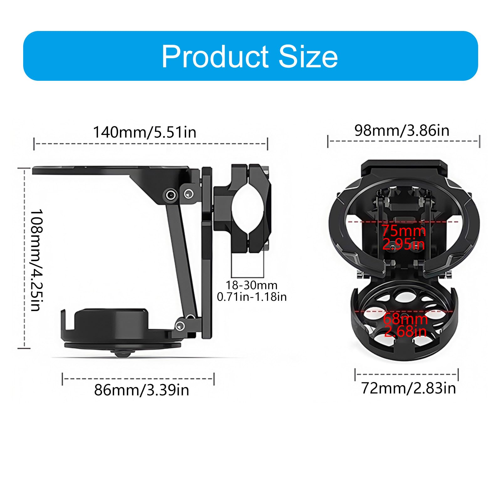 Soporte de botella de ciclismo de múltiples puntos, diseño plegable, dispositivo de montaje para bebidas para tubos de 18 a 30 mm para bicicletas eléctricas, soporte de botella de agua