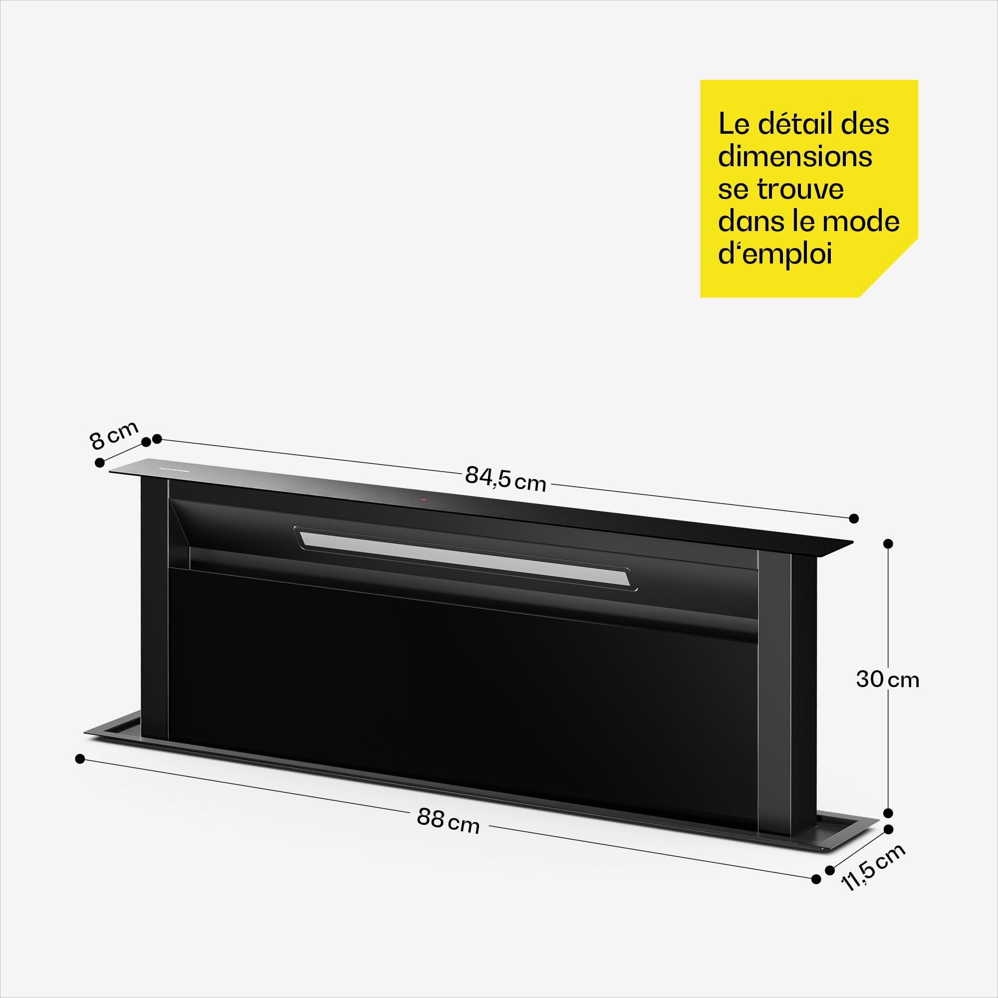 Klarstein Velaire Hotte Aspirante 90 cm - A++ Éco, 906 m³/h, Silencieuse, Commande Tactile, Filtre Charbon & Aluminium, LED, Hotte Cuisine Encastrable Plan de Travail