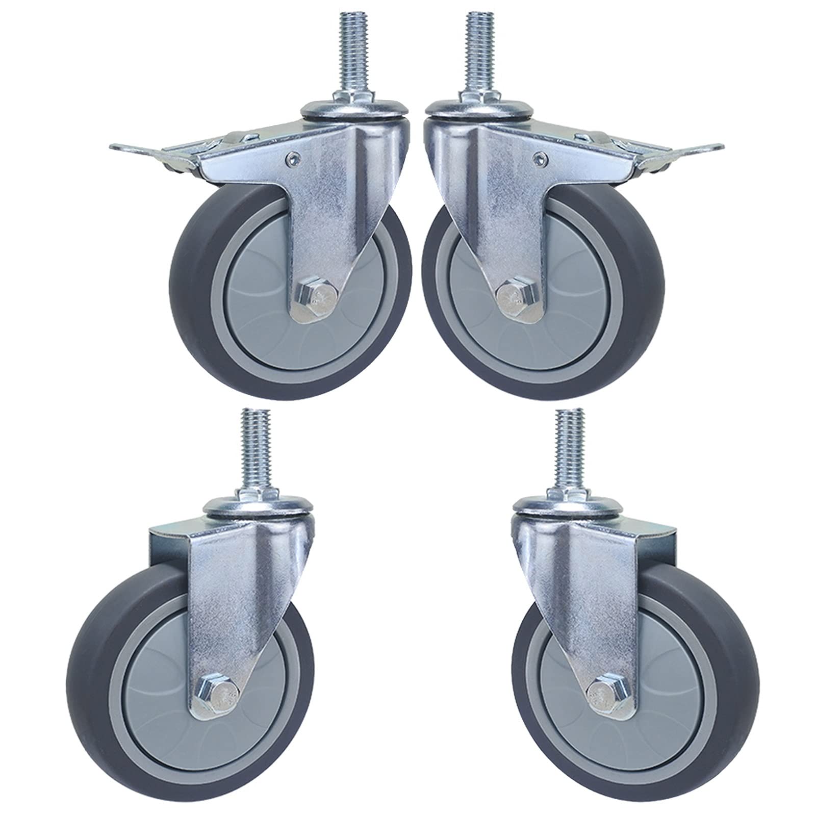 GBRJUYF 4-Pack M12×30mm Swivel Casters with Brake, Replacement Wheels for Kitchen Carts, Ø 75mm/100mm Rubber Transport Wheels for Restaurant, Hotel, School Serving Carts